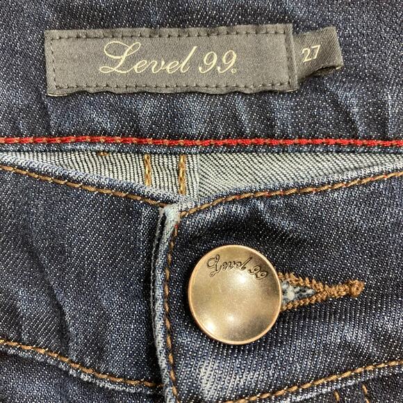 Level 99 slim tapered jeans womens 27 dark wash embroidered button fly denim - Picture 6 of 9